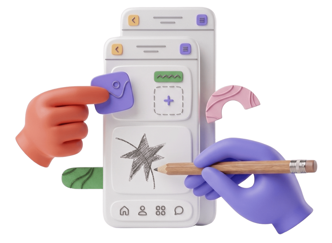 Illustration of hands customizing a layout on a screen